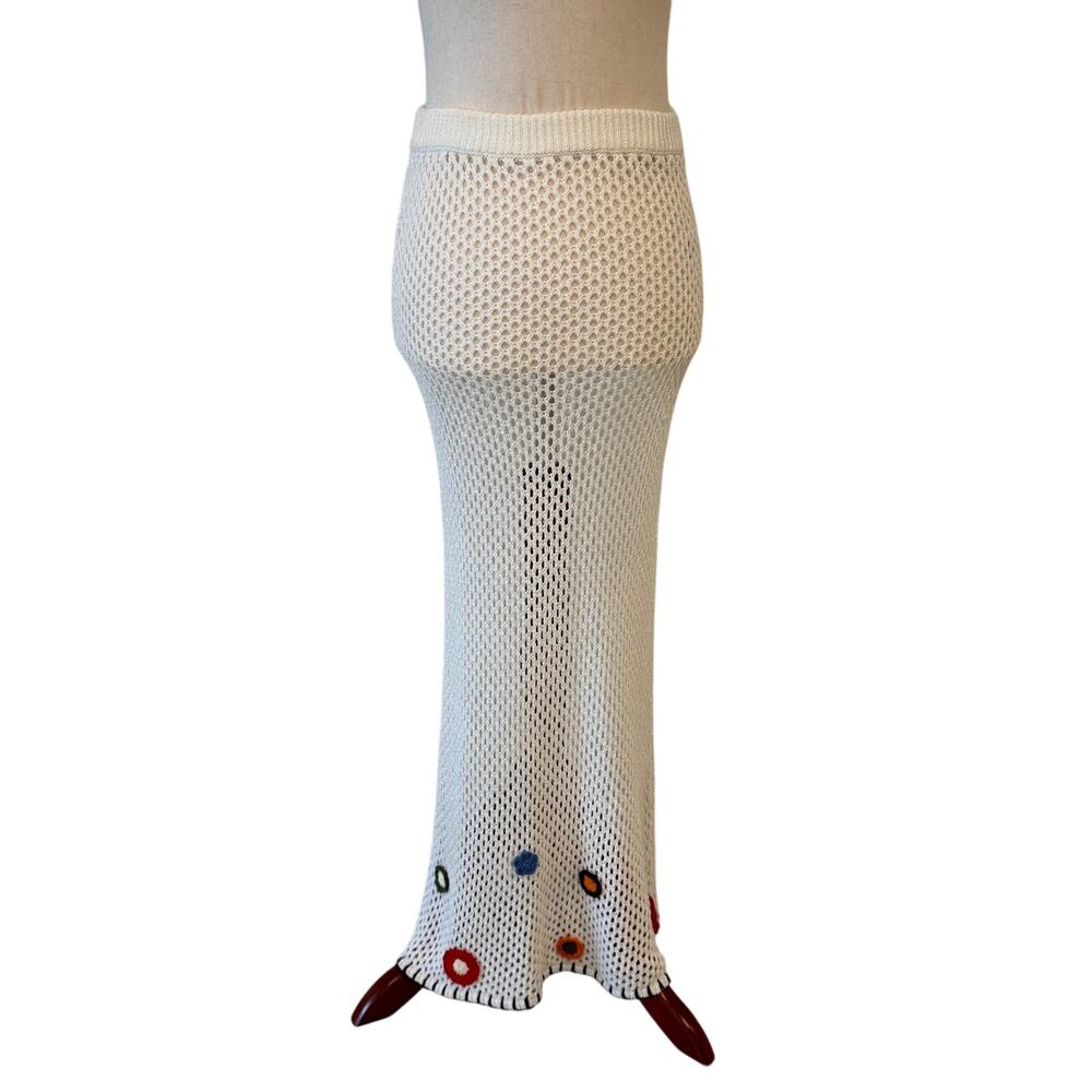 Topshop Ivory Crochet Open Knit Maxi Skirt Floral Embroidery Women's Small